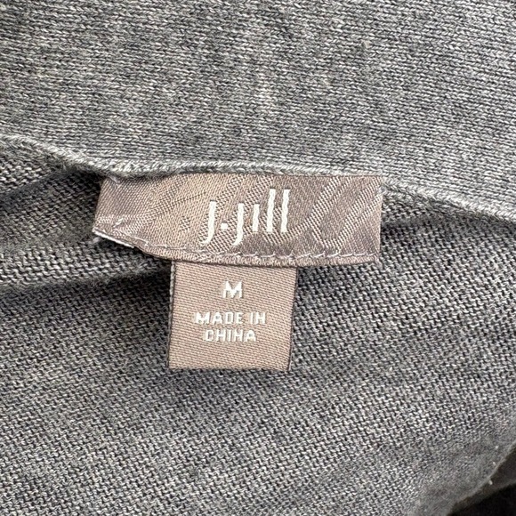 J. Jill Grey Open Front Purple Floral Artsy Academia Silk Cashmere Cardigan Sz M - Picture 3 of 5